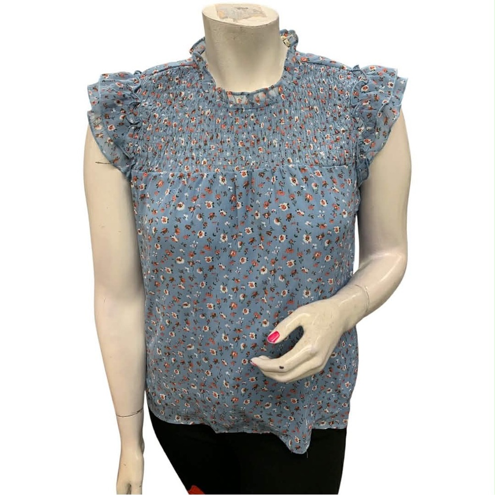 Floral Blousology NWT Blue Smocked Top Size L